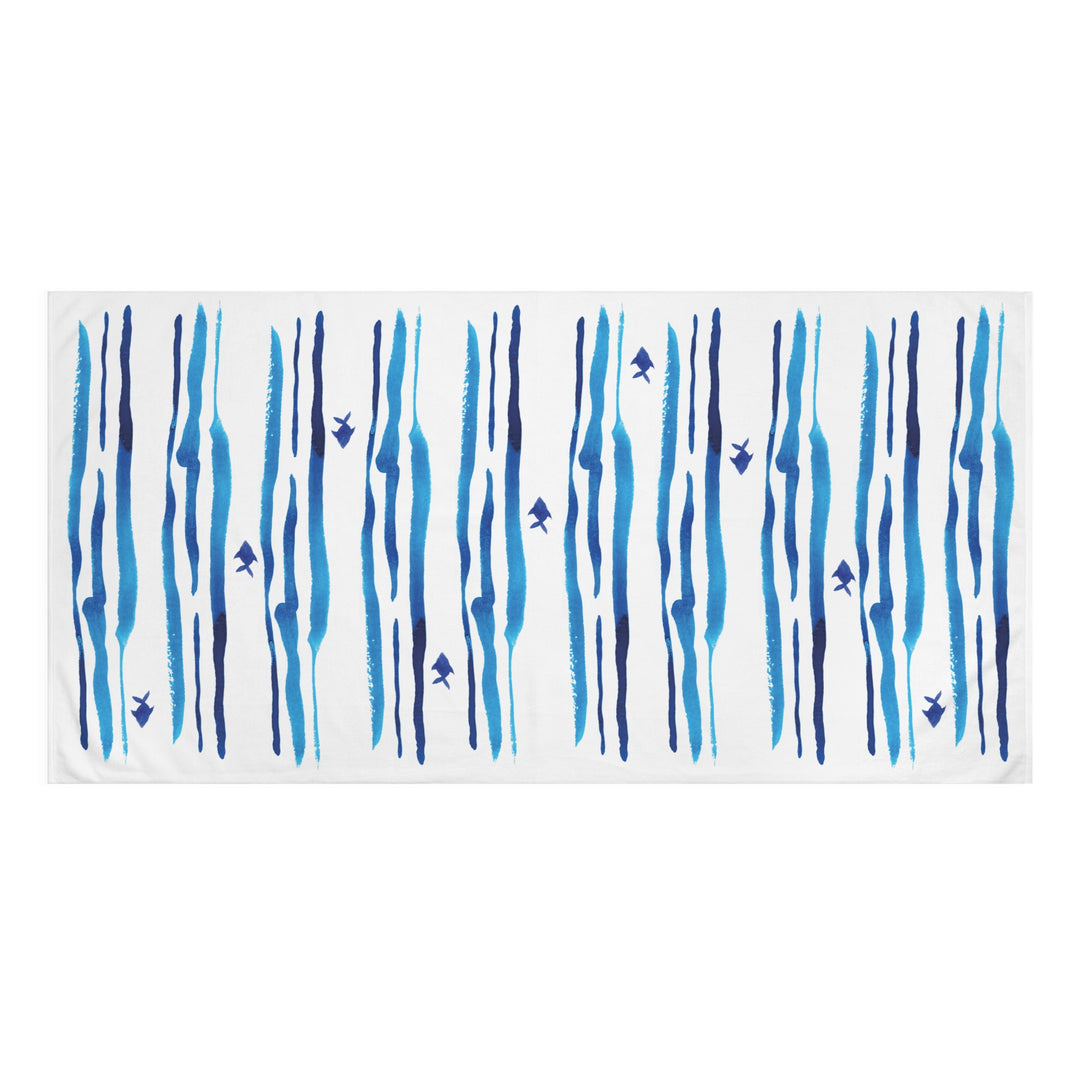 Blue Watercolor Stripes Fish Towel - bzbuzzbee