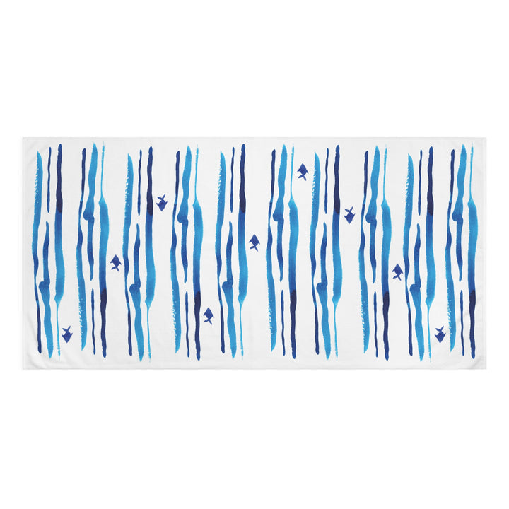 Blue Watercolor Stripes Fish Towel - bzbuzzbee