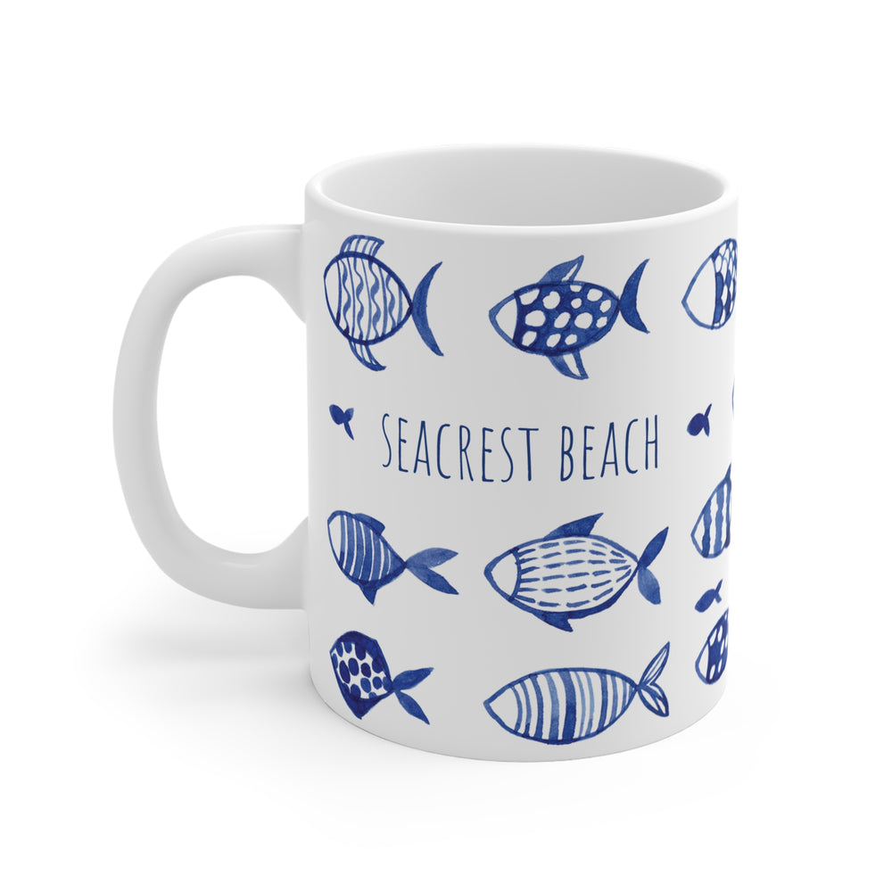 Coastal Blue Fish Mug – Personalized Ceramic Coffee Cup with Nautical Ocean-Inspired Design