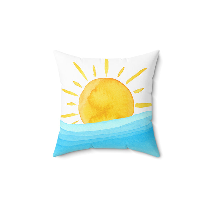 Decorative Pillow - Yellow Watercolor Sun and Waves Design - bzbuzzbee