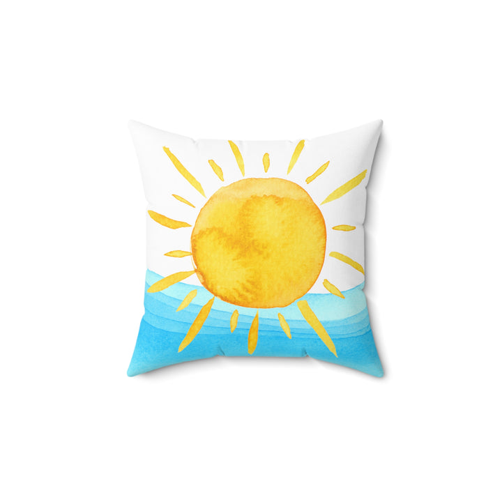 Decorative Pillow - Yellow Watercolor Sun and Waves Design - bzbuzzbee
