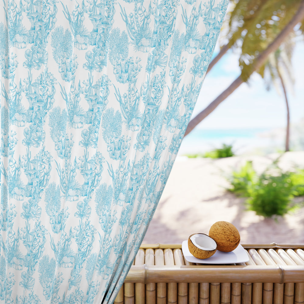 Blue Coral French Toile Blackout Curtains - bzbuzzbee