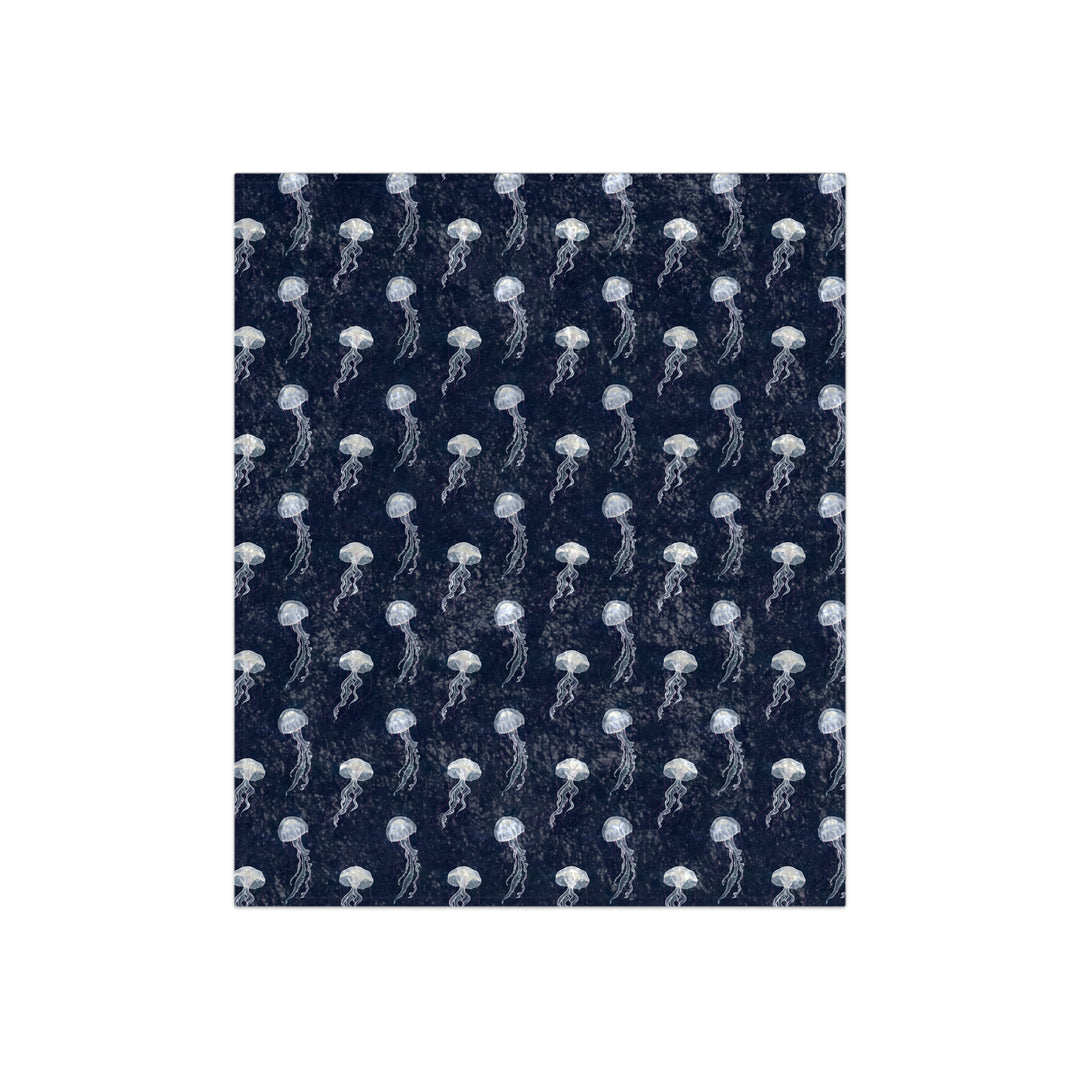 Full view of jellyfish-themed crushed velvet blanket