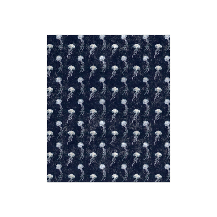 Full view of jellyfish-themed crushed velvet blanket