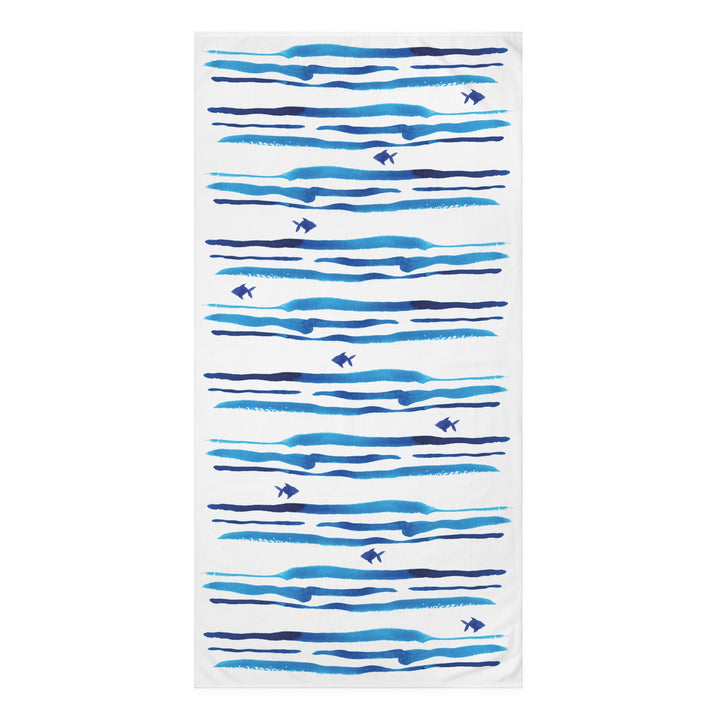 Blue Watercolor Stripes Fish Towel - bzbuzzbee