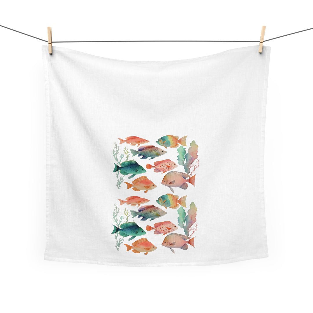 100% cotton dish towel with colorful tropical fish and sea plants