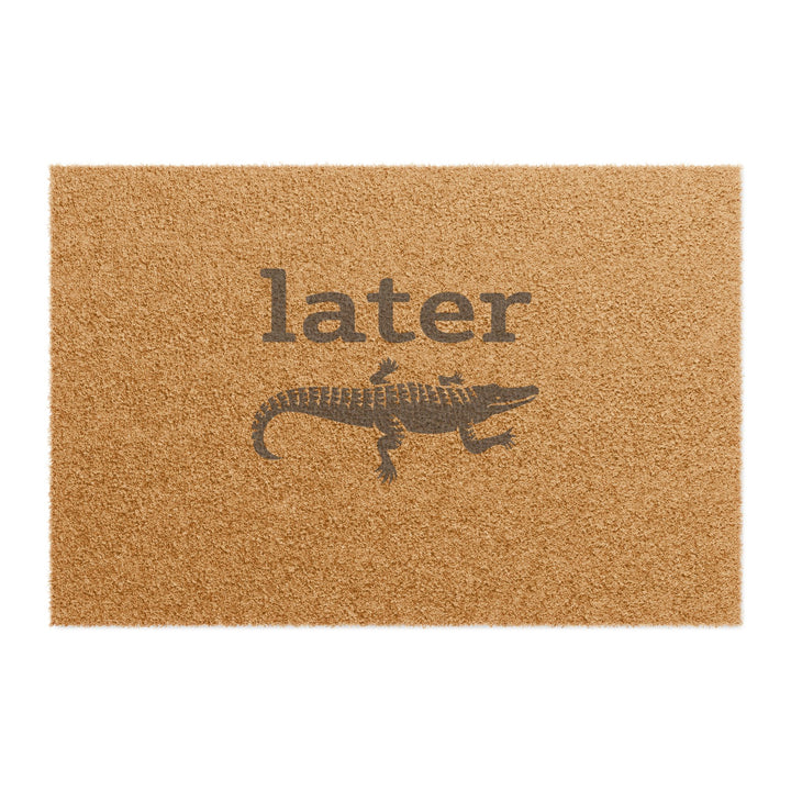 Later Gator Coconut Fiber Doormat with playful design on white background