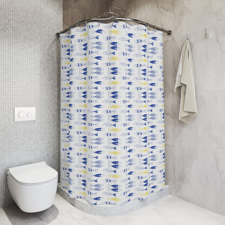 Blue and Yellow Fish Pattern Shower Curtain - bzbuzzbee