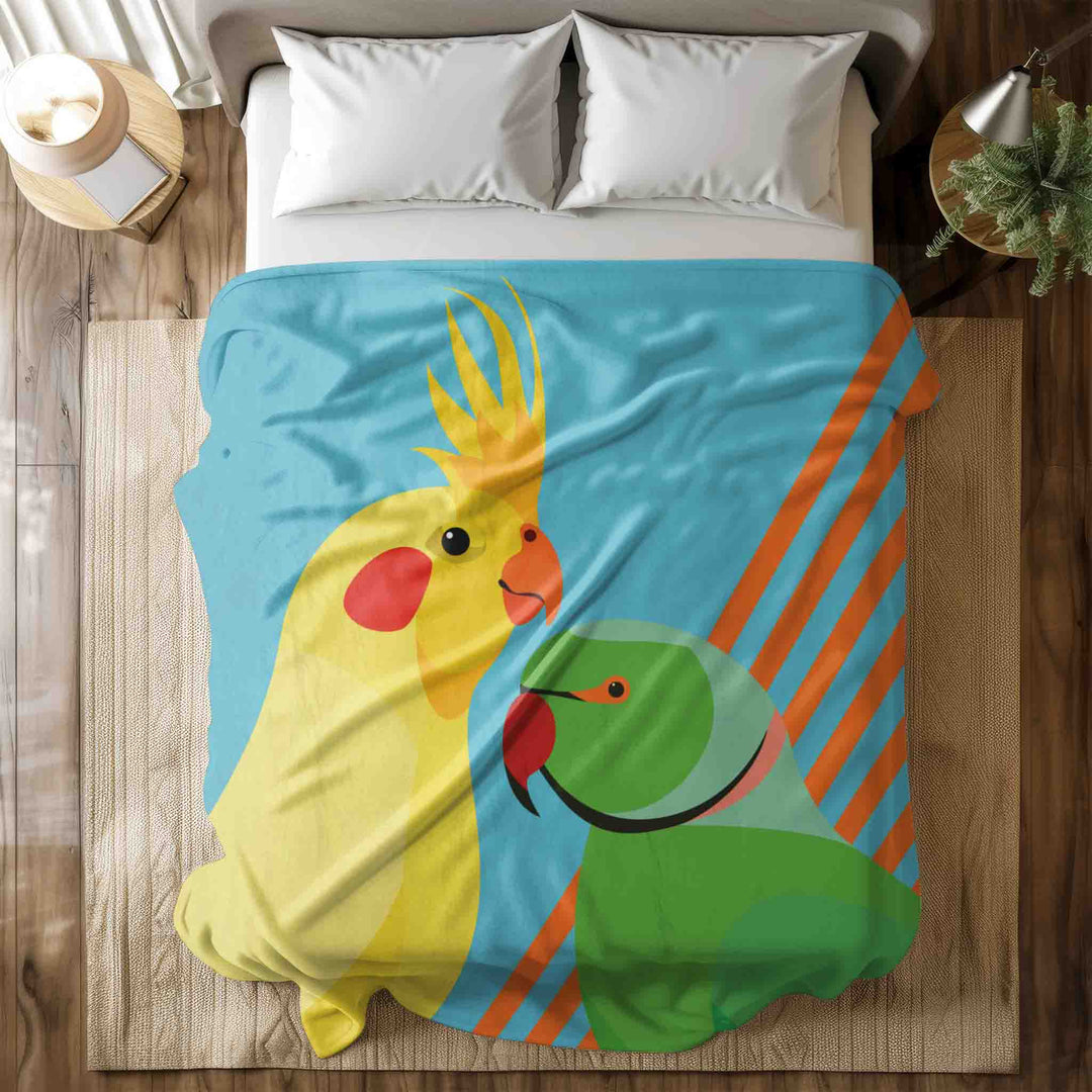 Cuckatoo and Parrot Fleece Sherpa Blanket - bzbuzzbee