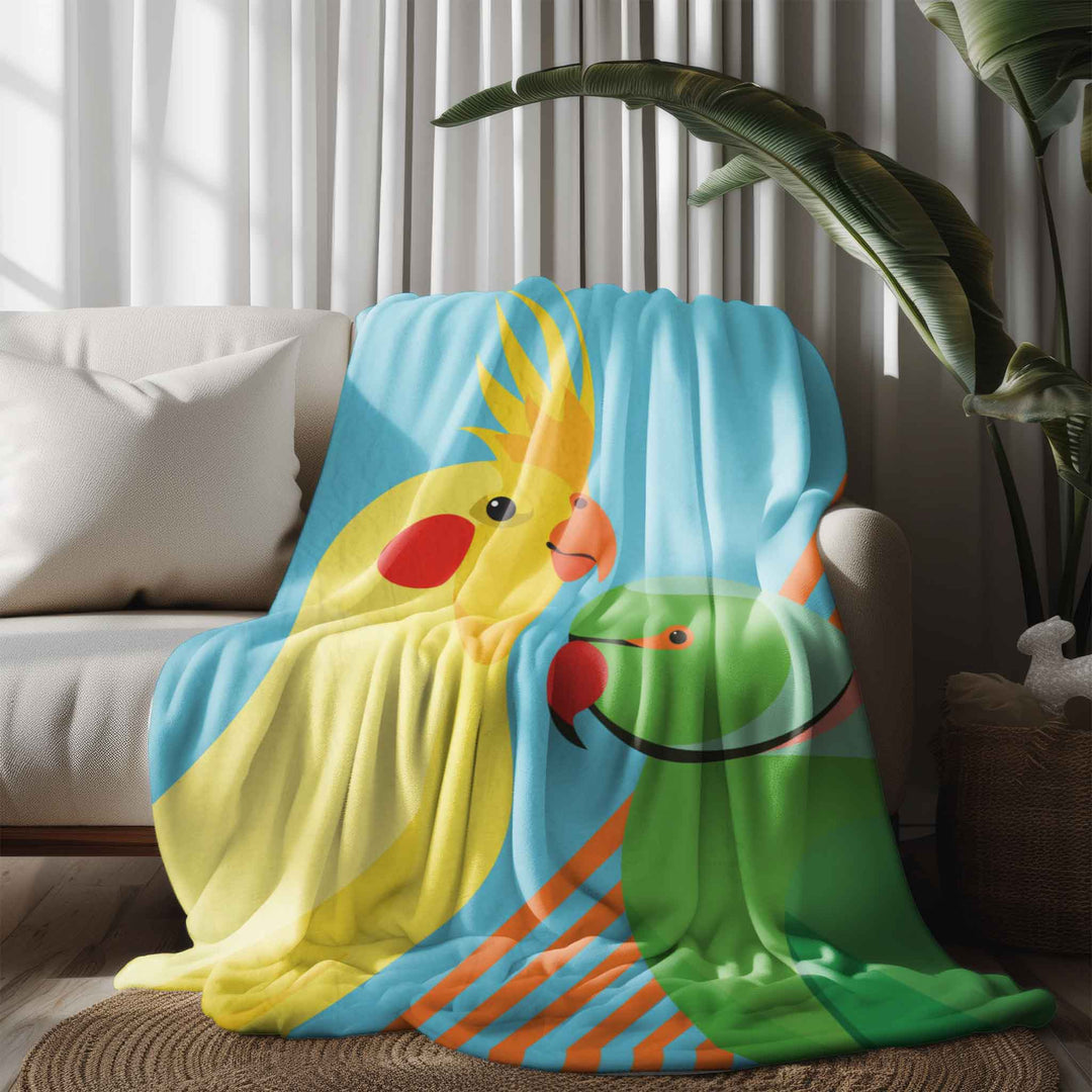 Cuckatoo and Parrot Fleece Sherpa Blanket - bzbuzzbee