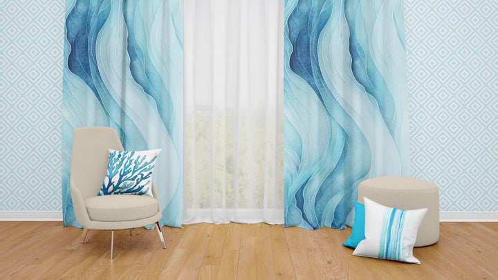 Blue Wave Coastal Blackout Curtains - bzbuzzbee
