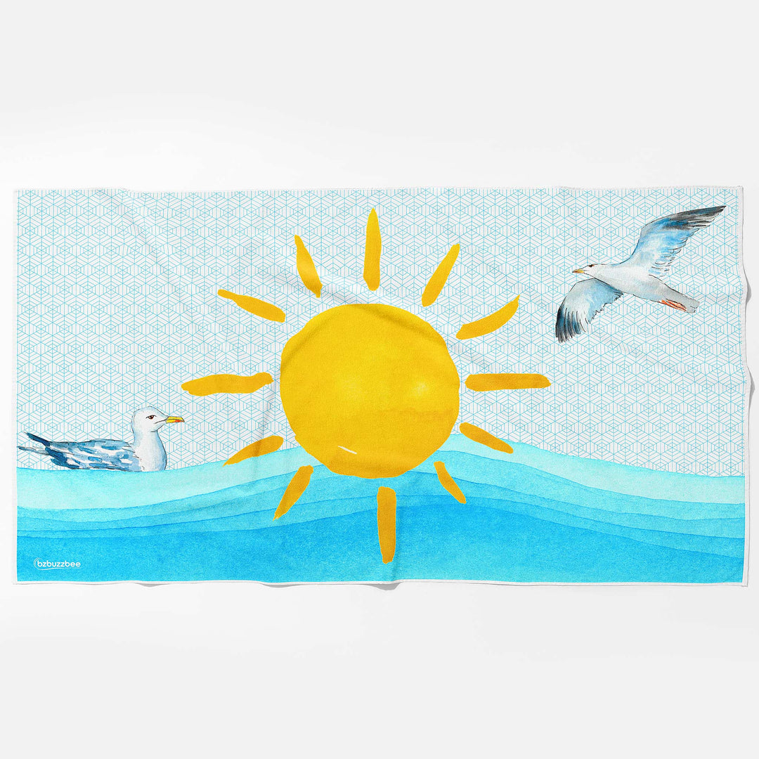 Caribbean Sun & Seagull Beach Towel - bzbuzzbee