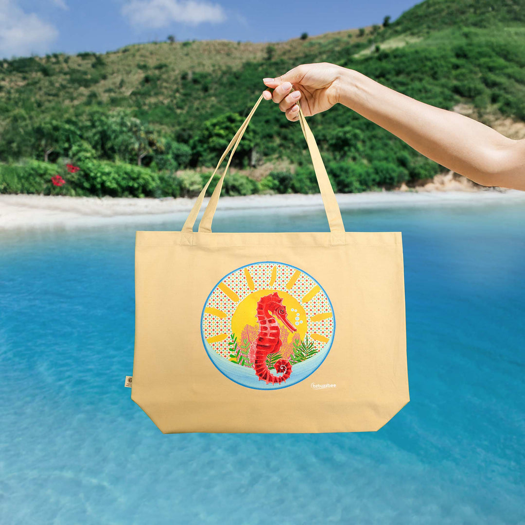 Seahorse Organic Cotton Large Tote Bag - bzbuzzbee