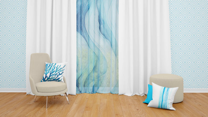 Ocean Wave Sheer Window Curtain - bzbuzzbee